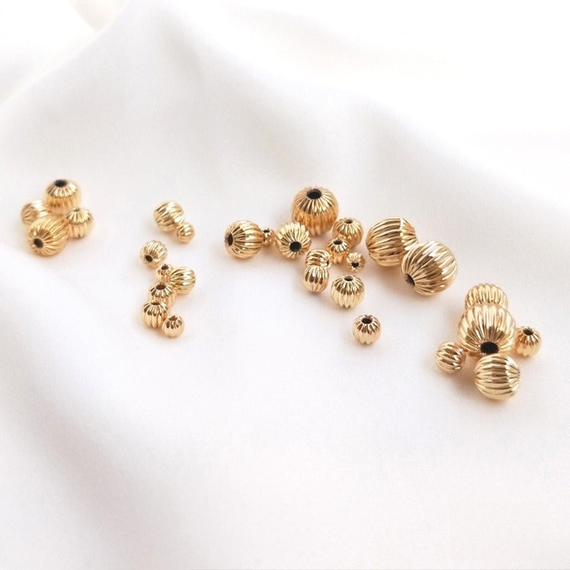 Tarnish-Resistant 14K Gold Plated Lantern/Watermelon/Pumpkin Texture Beads | DIY Jewelry Loose Spacer Beads