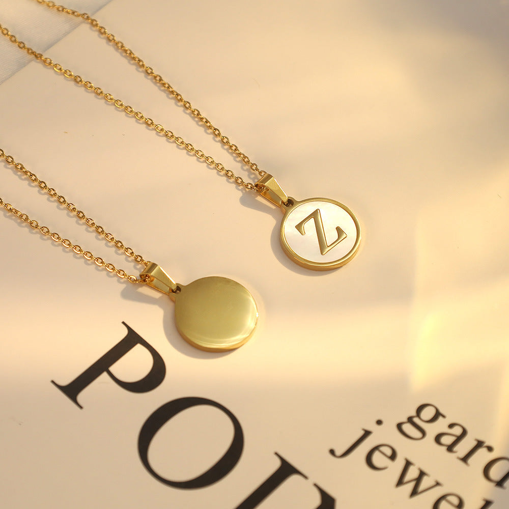 INS-Style 26 English Letter Pendant Necklace | Round Shell Alphabet Clasp for Women - Versatile & High-End, Non-Fading