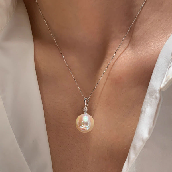 S925 Sterling Silver Box Chain - Round Swarovski Pearl Pendant Collarbone Necklace