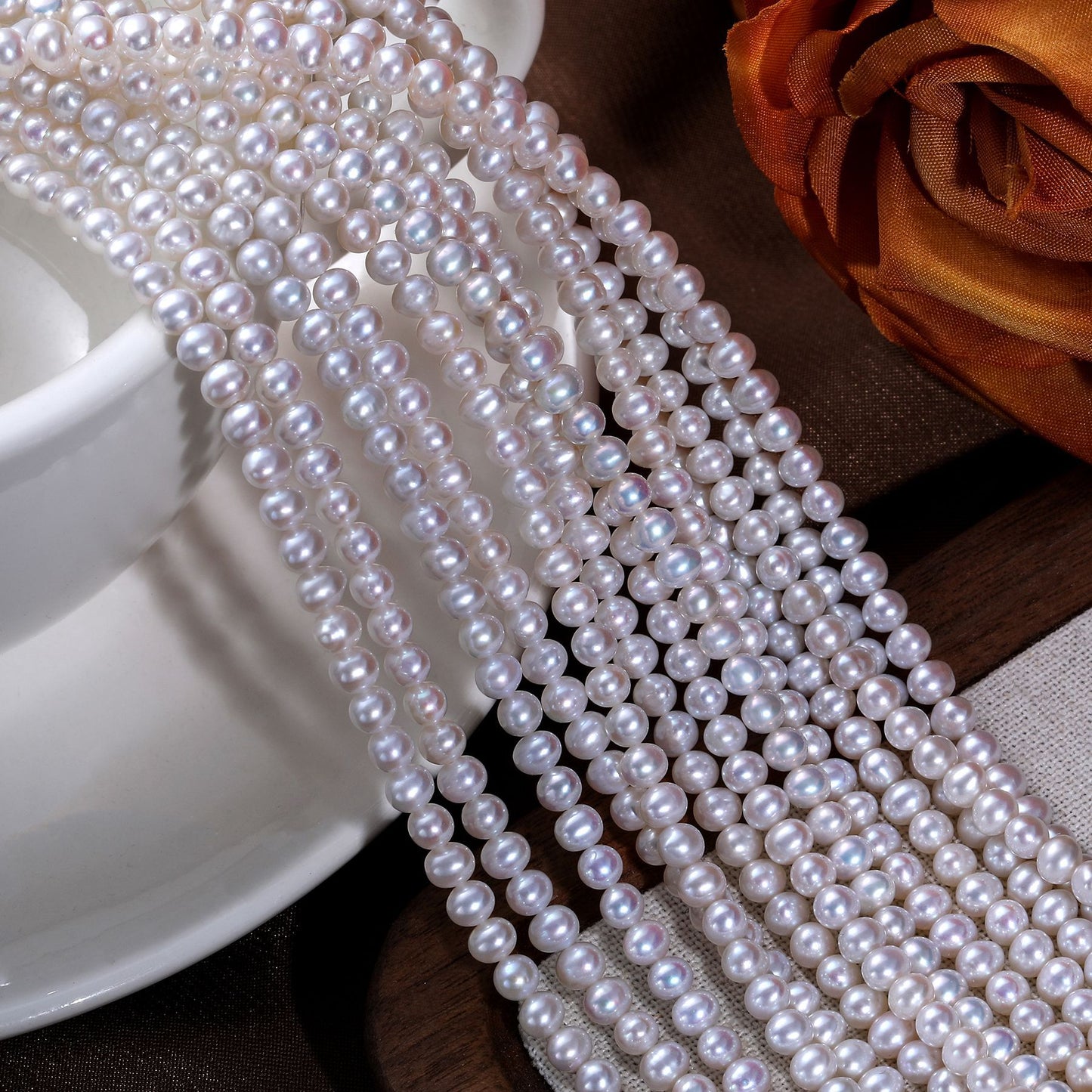 3 - 4mm Zhuji Freshwater Rice Pearl Beads - Near Round High Shine for DIY Necklace Jewelry Making