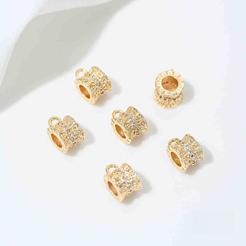 High Color Retention 14K Gold Plated Zircon-Embedded Large Hole Bead Pendant | DIY Jewelry Accessory