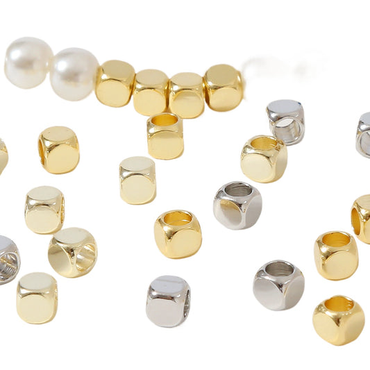 14K Gold Plated 18K Tarnish-Resistant Tiny Gold Beads - Faceted Square Loose Beads for DIY Jewelry Making