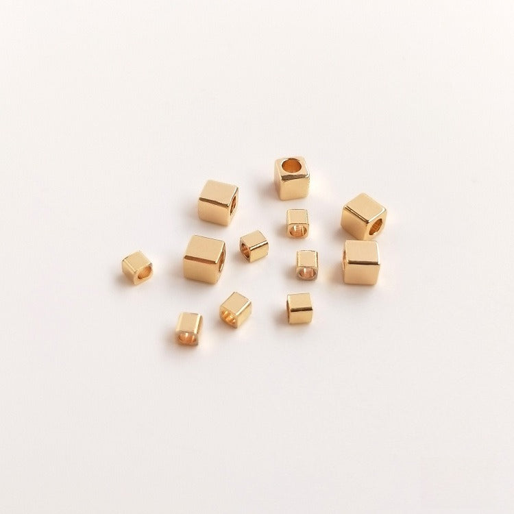 US 14K Gold Plated Geometric Spacer Beads | DIY Jewelry Loose Beads (Cylinder/Cube/Hexagon)