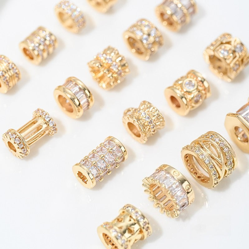 High Color Retention 14K Gold Plated Zircon-Embedded Large Hole Bead Pendant | DIY Jewelry Accessory