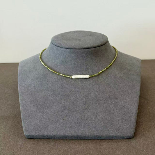 Arte Mist Jewelry Baroque long pearl green zircon necklace