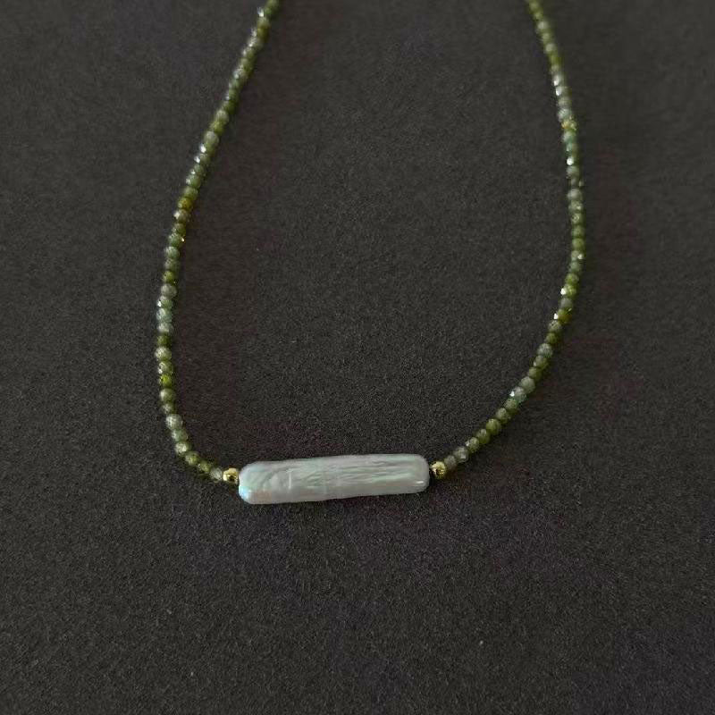 Arte Mist Jewelry Baroque long pearl green zircon necklace