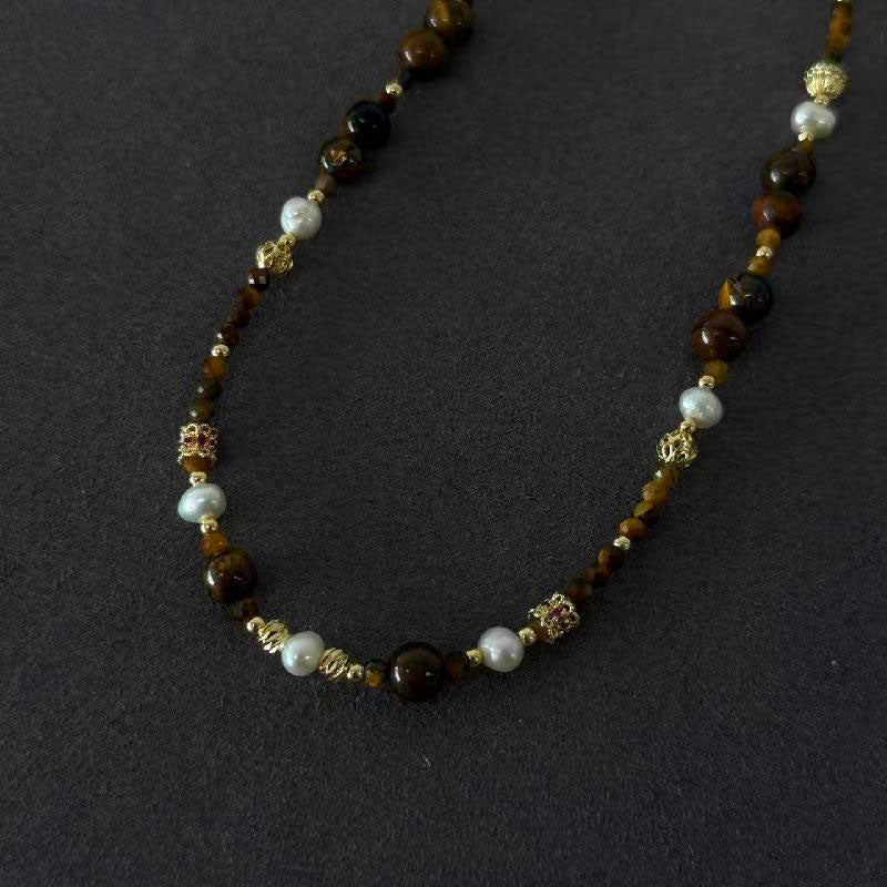 Arte Mist Jewelry Natural pearl tiger's eye necklace