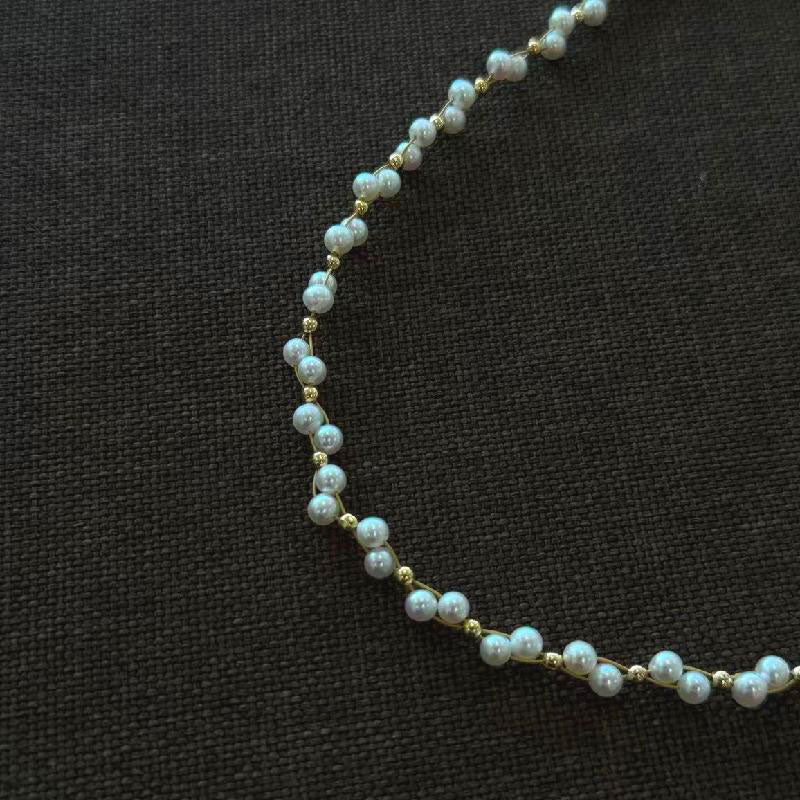3-4mm natural freshwater pearl starry sky woven collarbone necklace