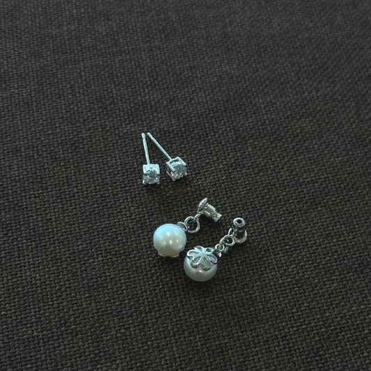 7mm double-pair pearl stud earrings