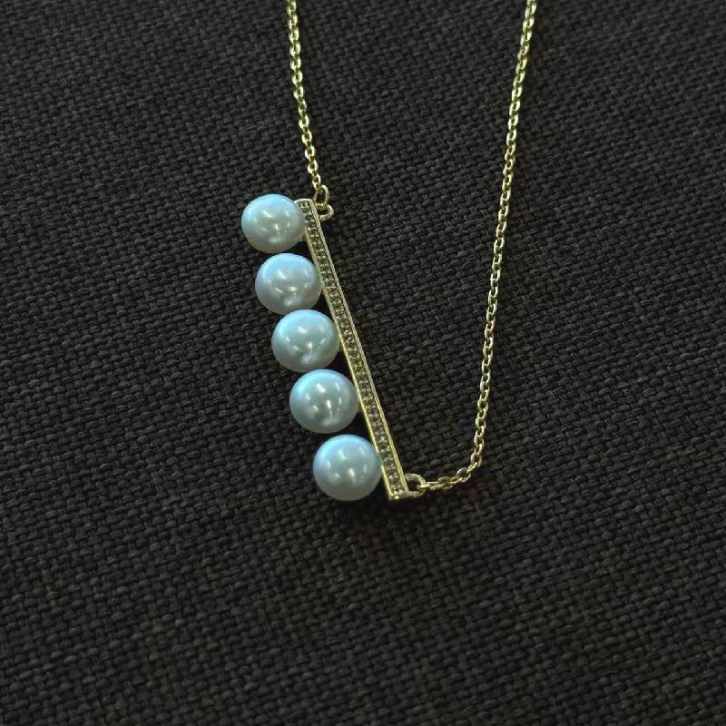 6-7mm five-bead balance beam natural freshwater pearl necklace