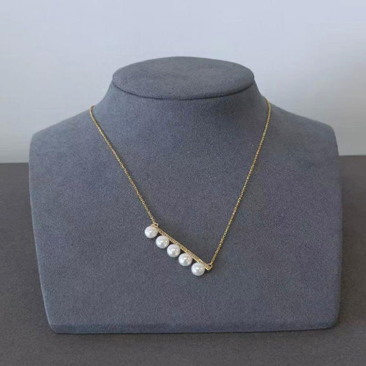6-7mm five-bead balance beam natural freshwater pearl necklace