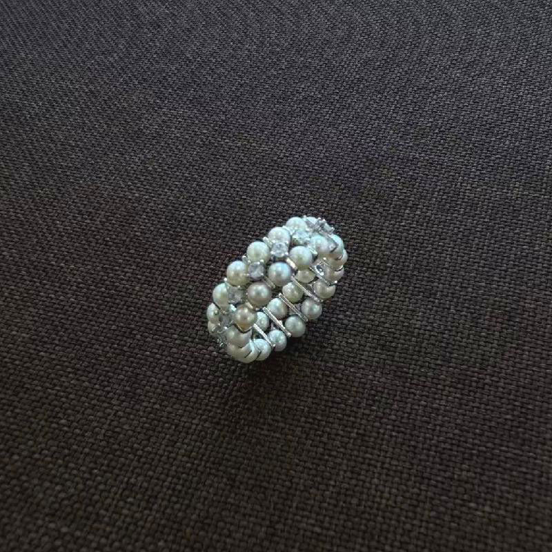 Double-layer zircon 3-4mm freshwater pearl romantic ring