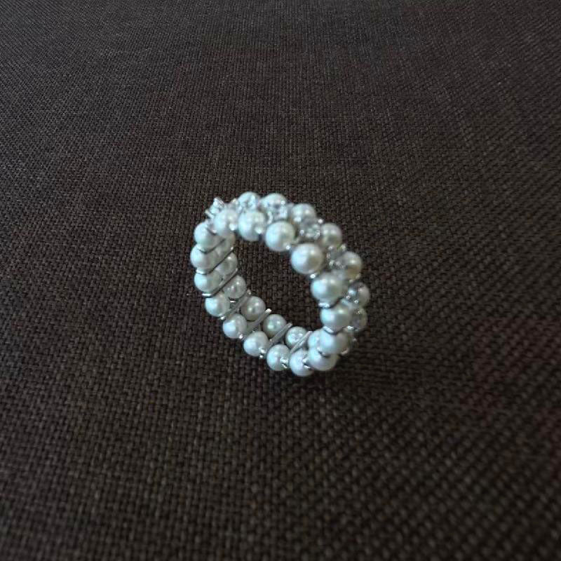 Double-layer zircon 3-4mm freshwater pearl romantic ring