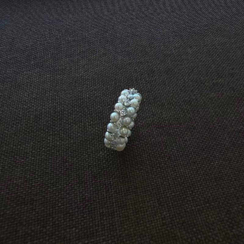 Double-layer zircon 3-4mm freshwater pearl romantic ring