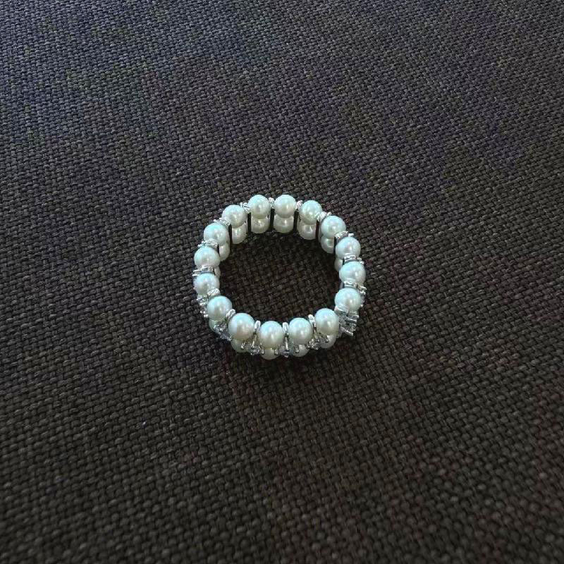 Double-layer zircon 3-4mm freshwater pearl romantic ring