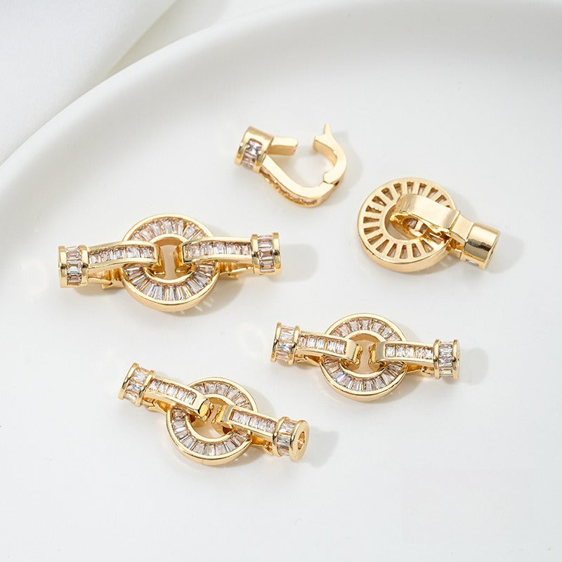 Strong color retention 14K gold inlaid zircon ring double head pearl buckle DIY bracelet jewelry necklace connecting buckle