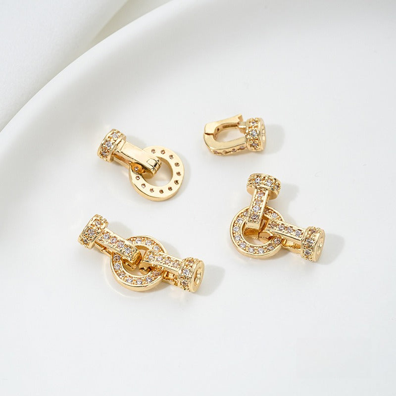 Strong color retention 14K gold inlaid zircon ring double head pearl buckle DIY bracelet jewelry necklace connecting buckle