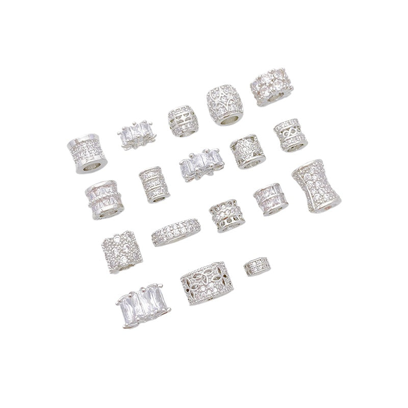 Rhodium-Plated Tarnish-Resistant CZ Loose Beads - Gear & Snowflake Barrel Beads for DIY Jewelry Making