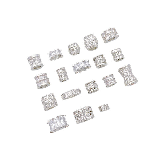 Rhodium-Plated Tarnish-Resistant CZ Loose Beads - Gear & Snowflake Barrel Beads for DIY Jewelry Making