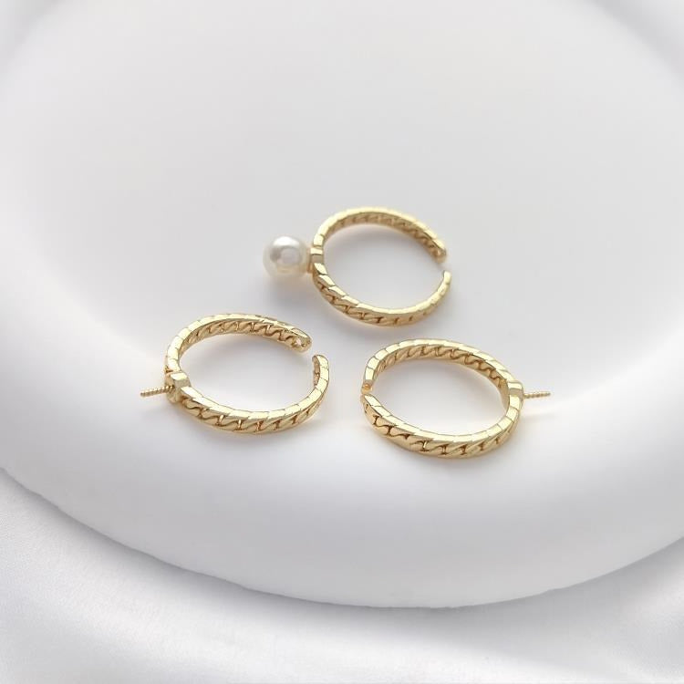 14K Gold Filled Twisted Ring Blanks - Tarnish-Resistant Half-Drilled Bead Settings Open DIY Pearl Rings