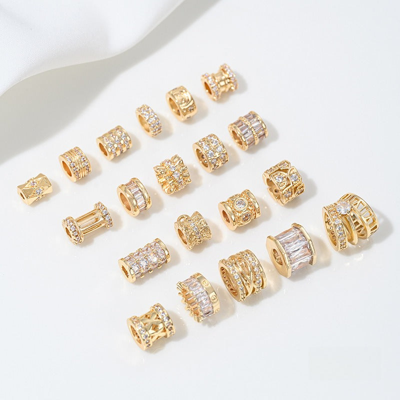 High Color Retention 14K Gold Plated Zircon-Embedded Large Hole Bead Pendant | DIY Jewelry Accessory