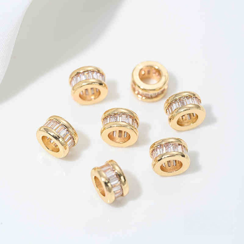 High Color Retention 14K Gold Plated Zircon-Embedded Large Hole Bead Pendant | DIY Jewelry Accessory