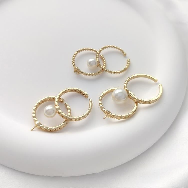 14K Gold Filled Twisted Ring Blanks - Tarnish-Resistant Half-Drilled Bead Settings Open DIY Pearl Rings
