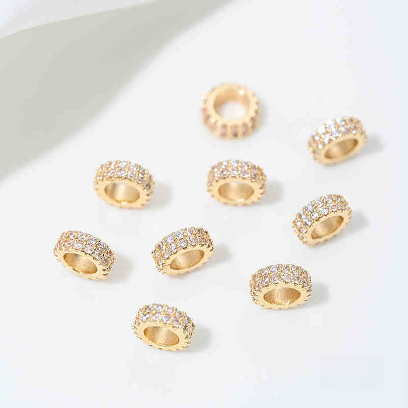 High Color Retention 14K Gold Plated Zircon-Embedded Large Hole Bead Pendant | DIY Jewelry Accessory