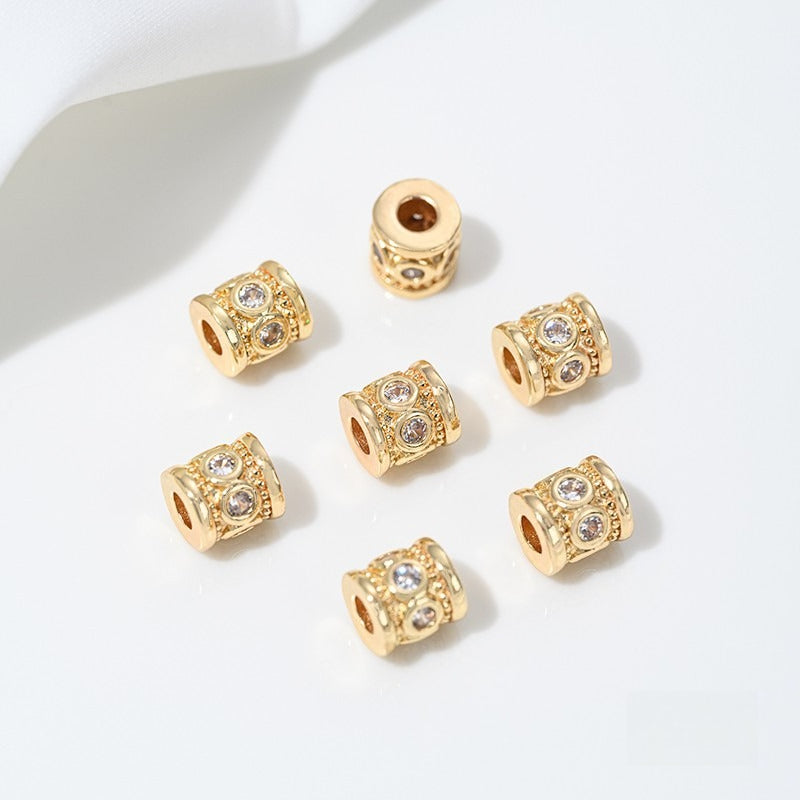 High Color Retention 14K Gold Plated Zircon-Embedded Large Hole Bead Pendant | DIY Jewelry Accessory
