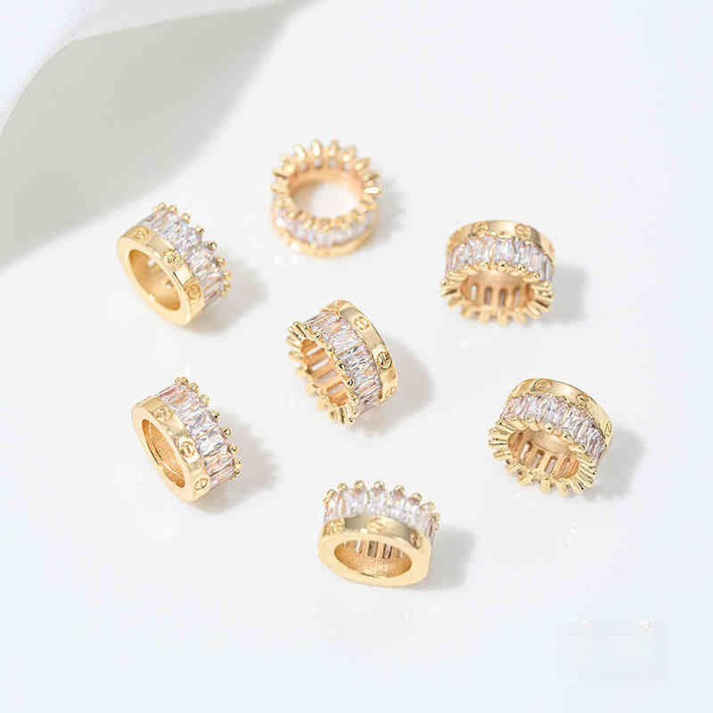 High Color Retention 14K Gold Plated Zircon-Embedded Large Hole Bead Pendant | DIY Jewelry Accessory