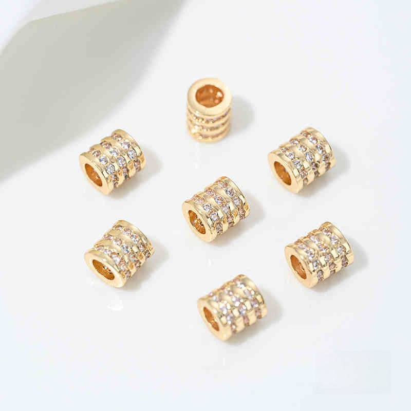 High Color Retention 14K Gold Plated Zircon-Embedded Large Hole Bead Pendant | DIY Jewelry Accessory