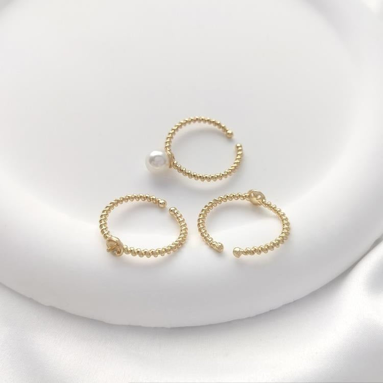 14K Gold Filled Twisted Ring Blanks - Tarnish-Resistant Half-Drilled Bead Settings Open DIY Pearl Rings