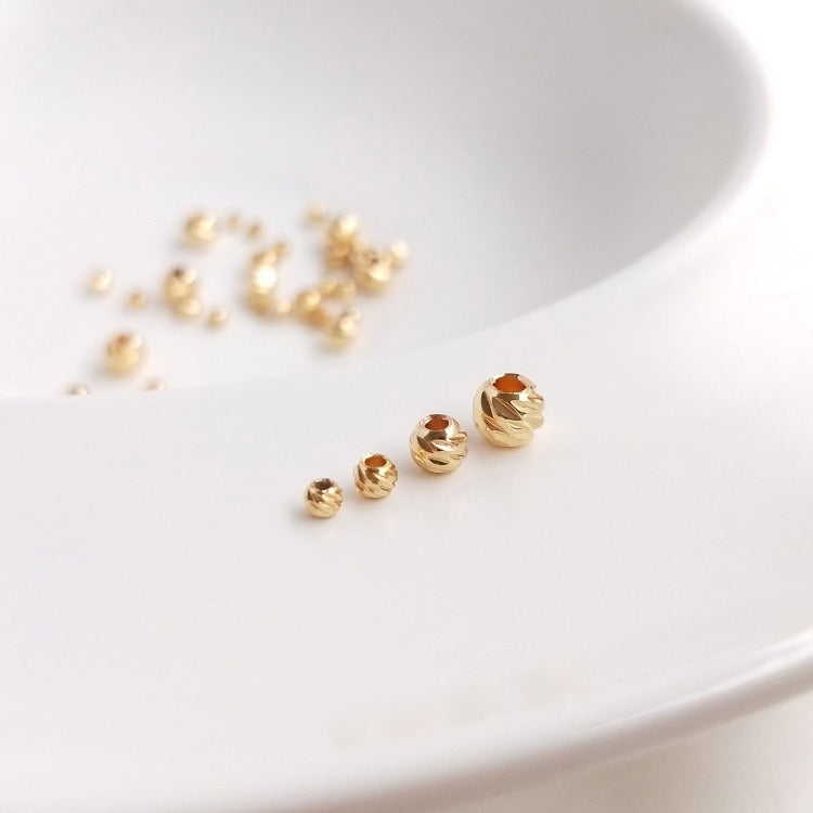 Tarnish-Resistant 14K Gold Plated Beads | Cross-Cut Floral & Round Loose Spacer Beads for DIY Bracelets Necklaces Jewelry