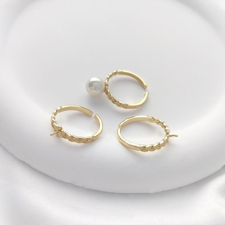 14K Gold Filled Twisted Ring Blanks - Tarnish-Resistant Half-Drilled Bead Settings Open DIY Pearl Rings