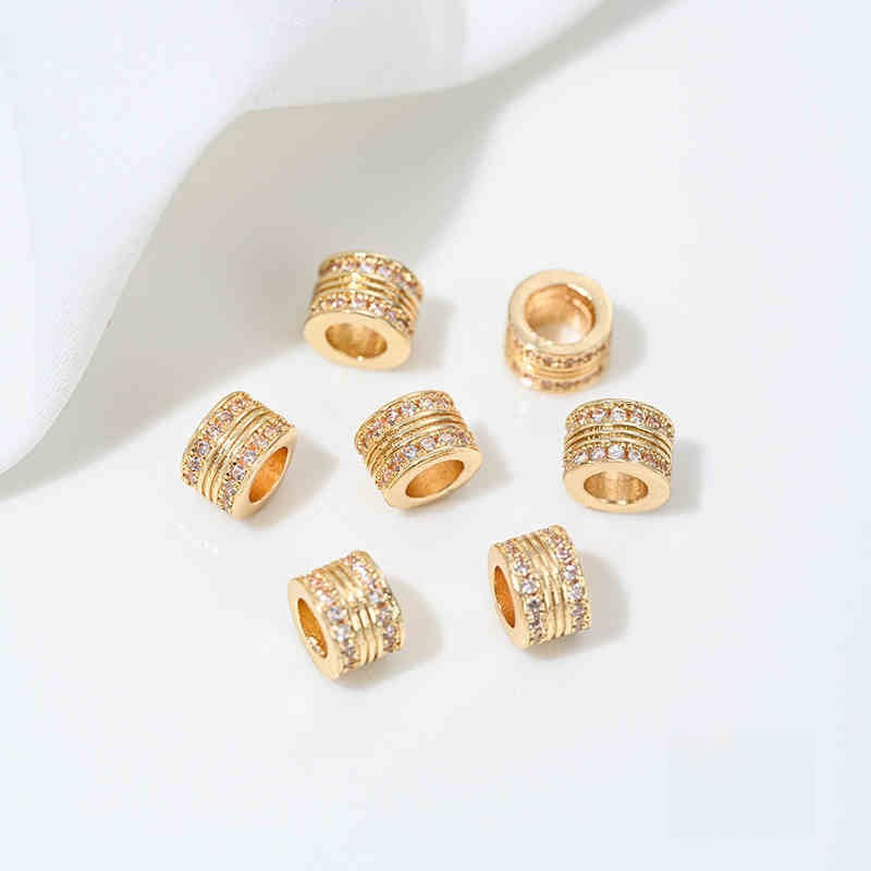 High Color Retention 14K Gold Plated Zircon-Embedded Large Hole Bead Pendant | DIY Jewelry Accessory