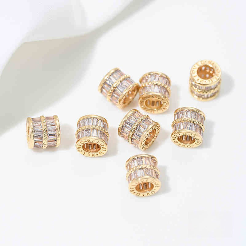 High Color Retention 14K Gold Plated Zircon-Embedded Large Hole Bead Pendant | DIY Jewelry Accessory