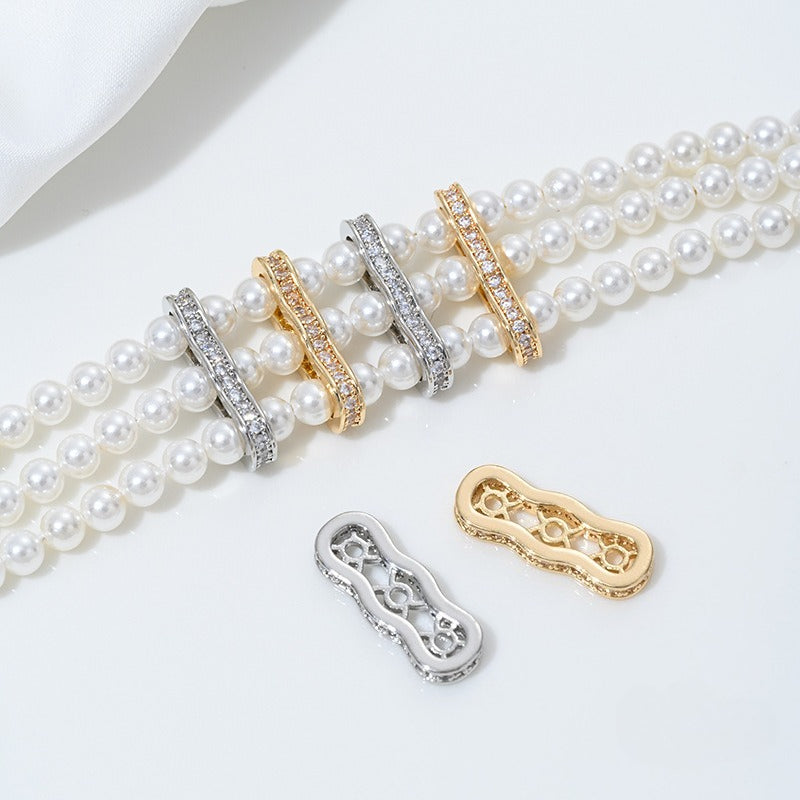 14K Gold Filled Tarnish-Resistant Peanut CZ Spacers - Double & Triple-Row Separators for DIY Jewelry