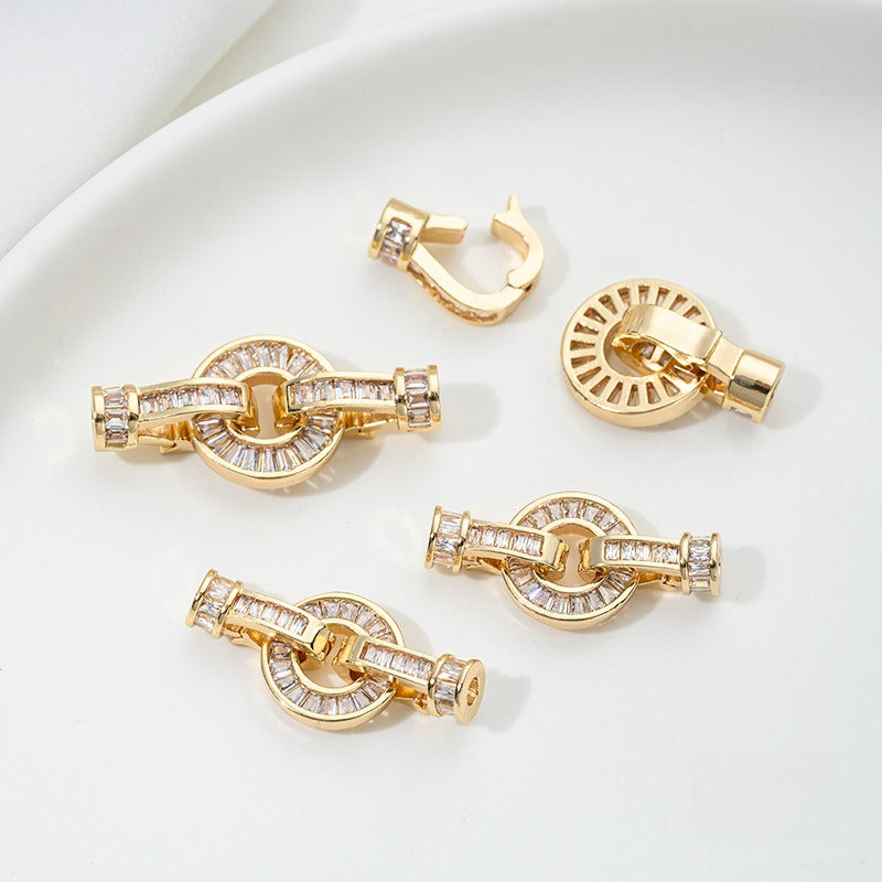 Strong color retention 14K gold inlaid zircon ring double head pearl buckle DIY bracelet jewelry necklace connecting buckle