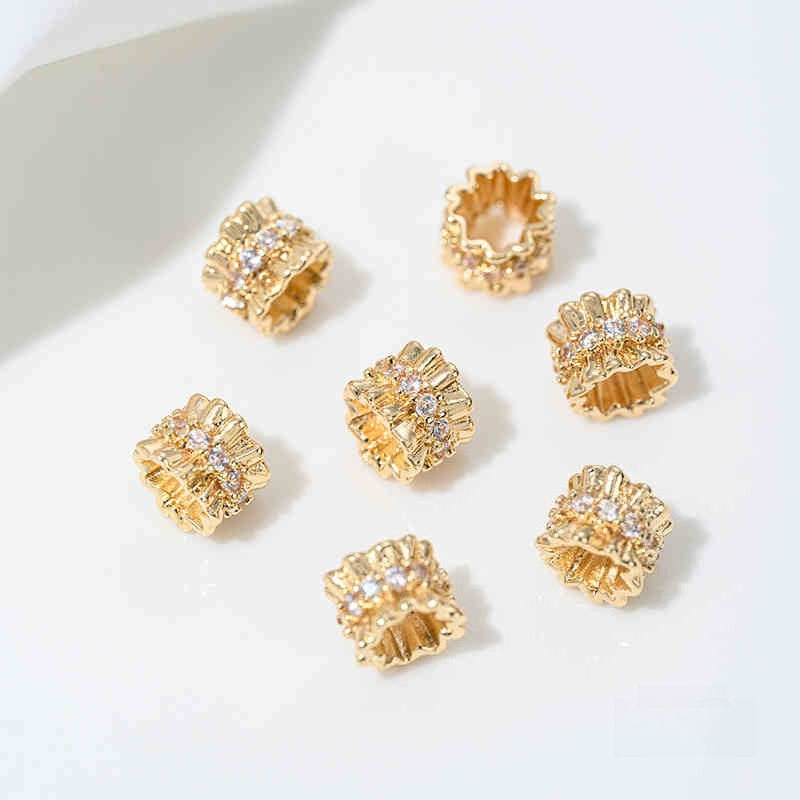High Color Retention 14K Gold Plated Zircon-Embedded Large Hole Bead Pendant | DIY Jewelry Accessory