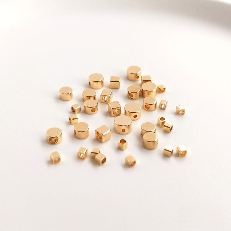 US 14K Gold Plated Geometric Spacer Beads | DIY Jewelry Loose Beads (Cylinder/Cube/Hexagon)