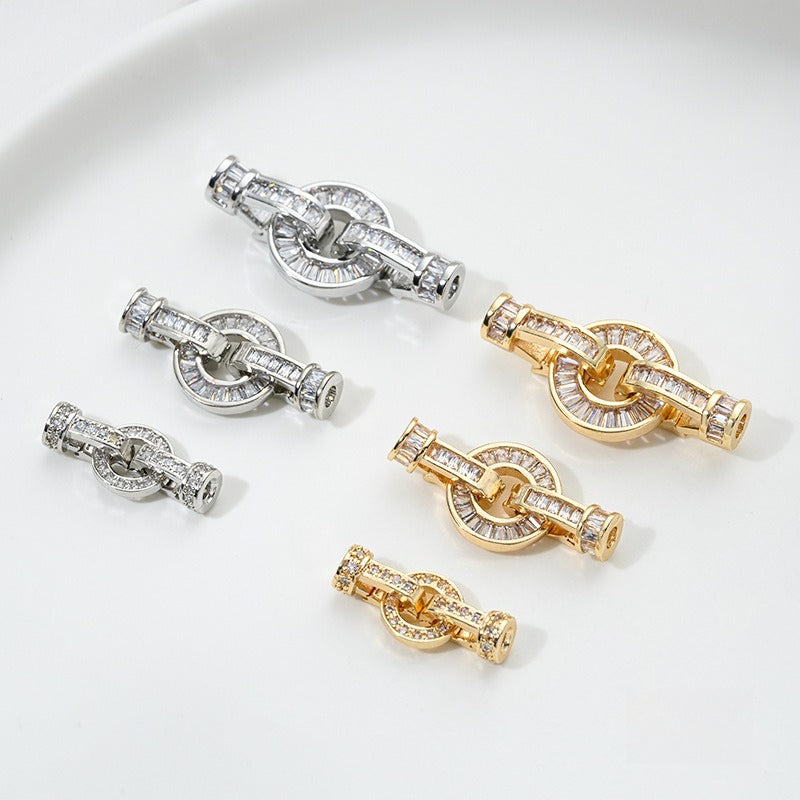Strong color retention 14K gold inlaid zircon ring double head pearl buckle DIY bracelet jewelry necklace connecting buckle