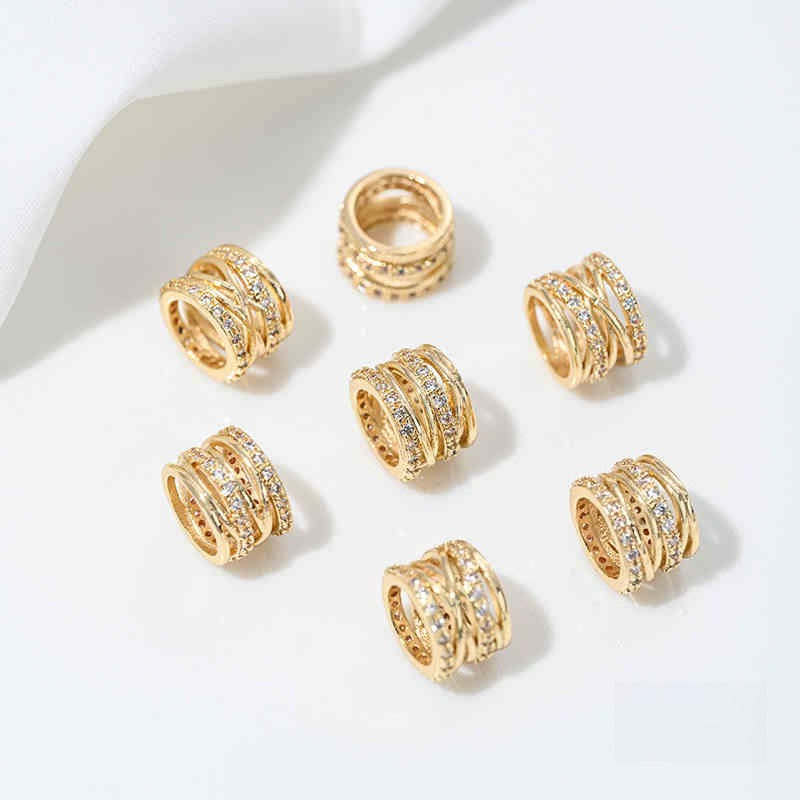 High Color Retention 14K Gold Plated Zircon-Embedded Large Hole Bead Pendant | DIY Jewelry Accessory