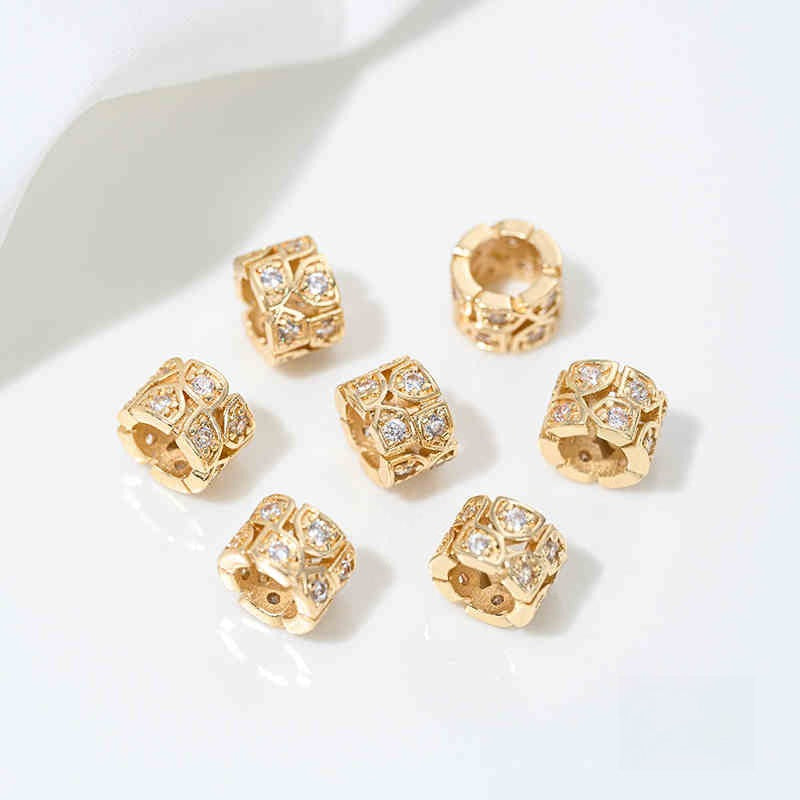 High Color Retention 14K Gold Plated Zircon-Embedded Large Hole Bead Pendant | DIY Jewelry Accessory