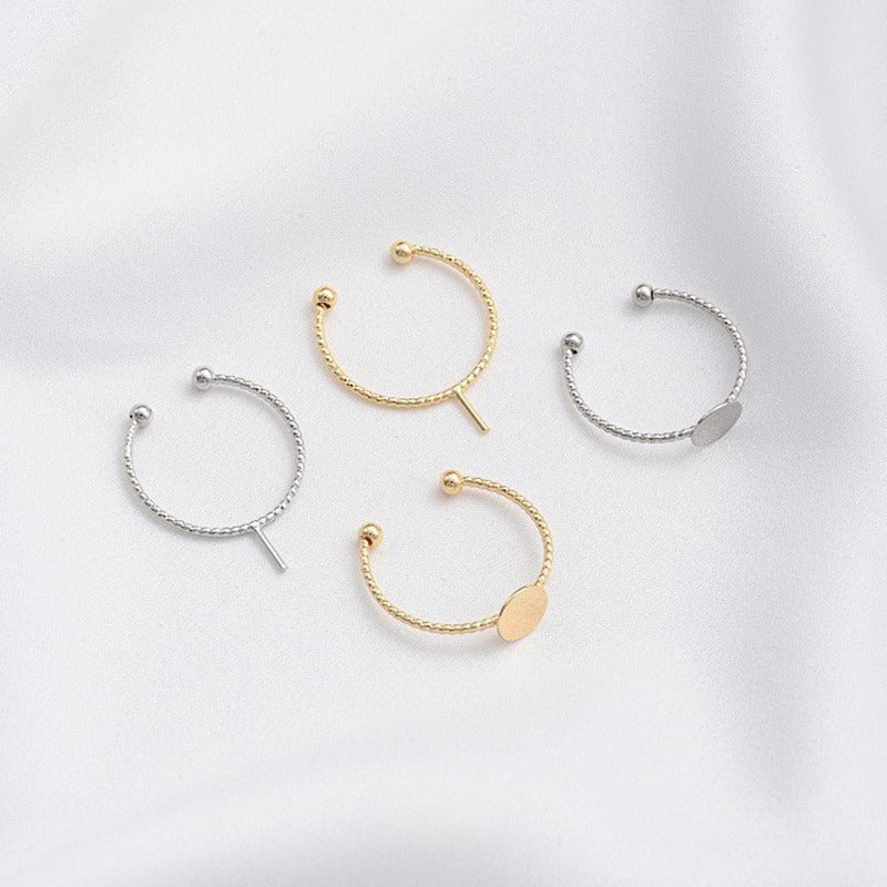 Tarnish-Resistant 14K Gold Plated Ring Settings | Flat/Open Filigree DIY Ring Blanks - For Half-Drilled Beads & Glue-On Cabochons
