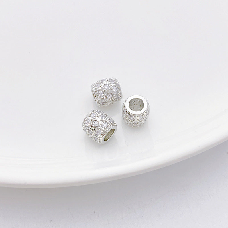 Rhodium-Plated Tarnish-Resistant CZ Loose Beads - Gear & Snowflake Barrel Beads for DIY Jewelry Making