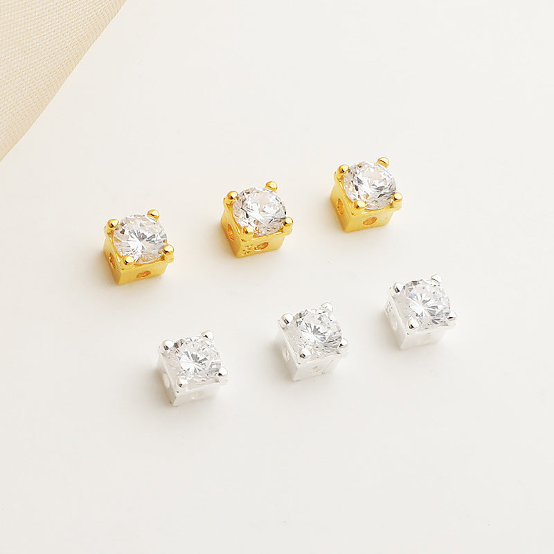 S925 Sterling Silver Precision-Set Square Diamond Beads | Hypoallergenic DIY Loose Beads for Jewelry Making