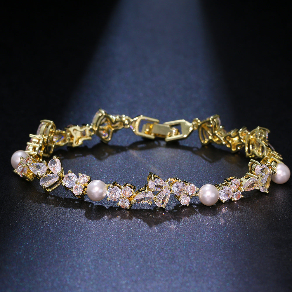 Pearl Zircon Bracelet - Sparkling Dainty Jewelry
