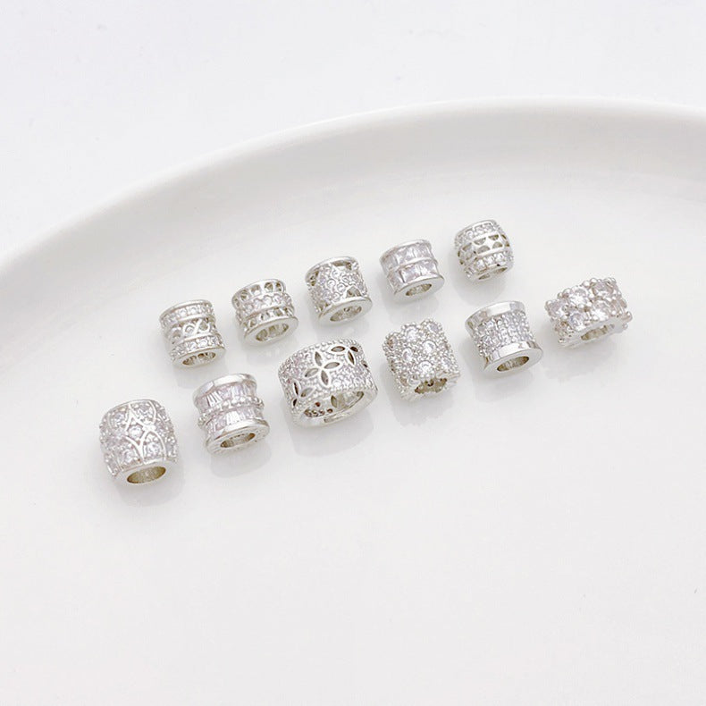 Rhodium-Plated Tarnish-Resistant CZ Loose Beads - Gear & Snowflake Barrel Beads for DIY Jewelry Making