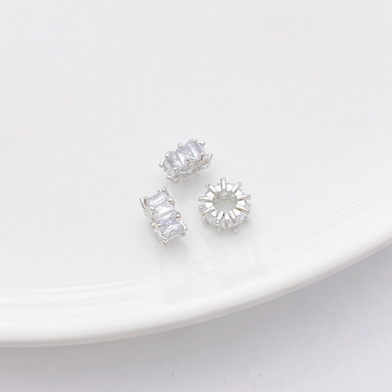 Rhodium-Plated Tarnish-Resistant CZ Loose Beads - Gear & Snowflake Barrel Beads for DIY Jewelry Making