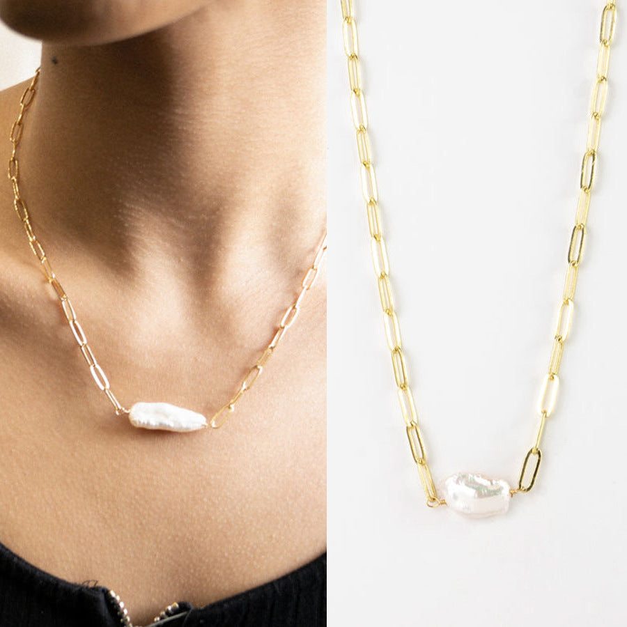 18K Gold Plated Titanium Steel - Tarnish Resistant Natural Freshwater Pearl Necklace